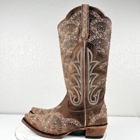 NEW Lane CALYPSO Womens Cowboy Boots 8.5 Brown Western Cowgirl Mid Calf Tall - Picture 4 of 11